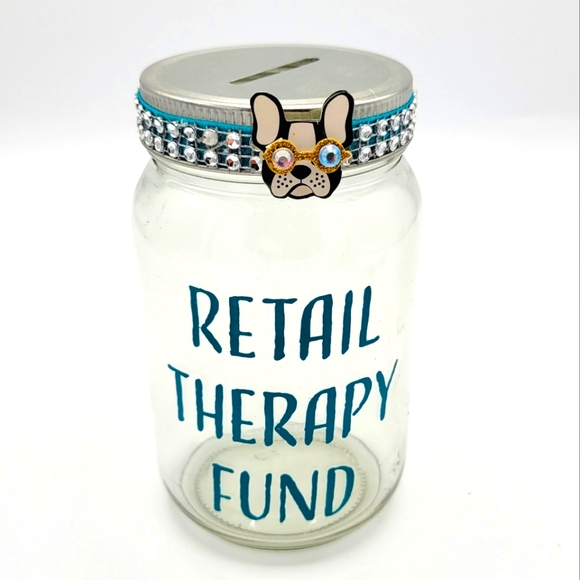 Handmade Retail Therapy Fund Mason Jar Piggy Bank French Bulldog - Picture 1 of 11
